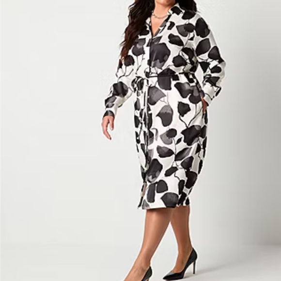 Worthington Dresses & Skirts - Worthington Black/🤍🩶 White Tie Front Shirt Dress